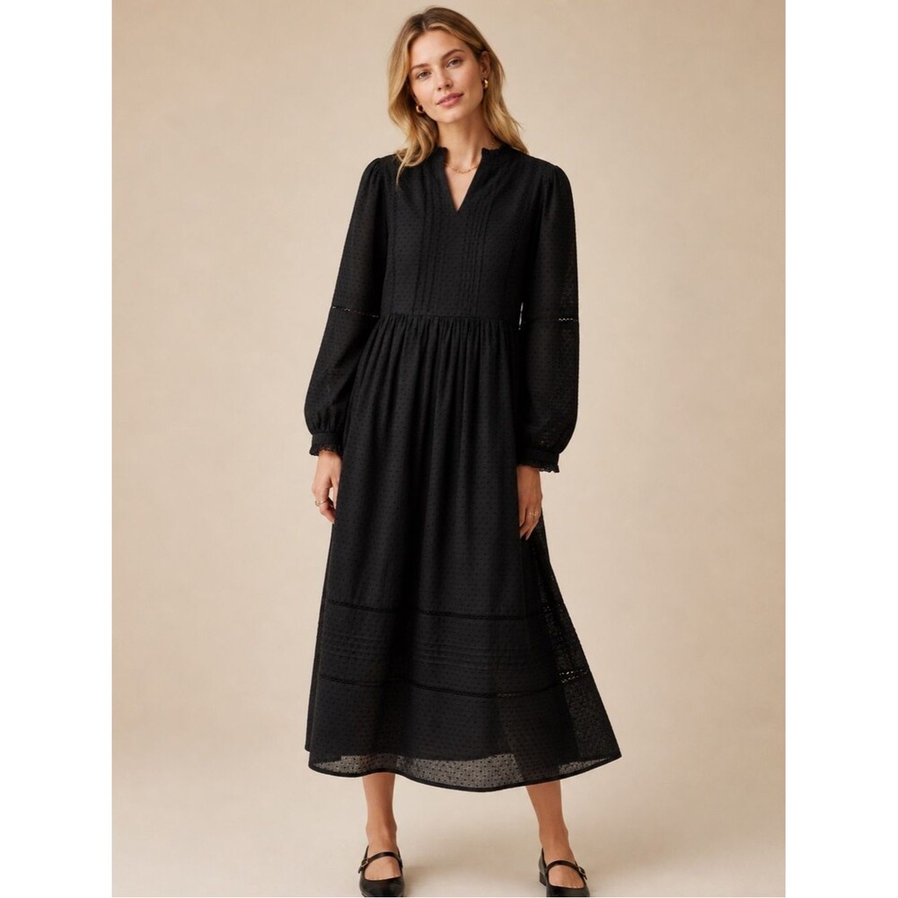 J.Crew Black Pintuck midi dress in clipdot